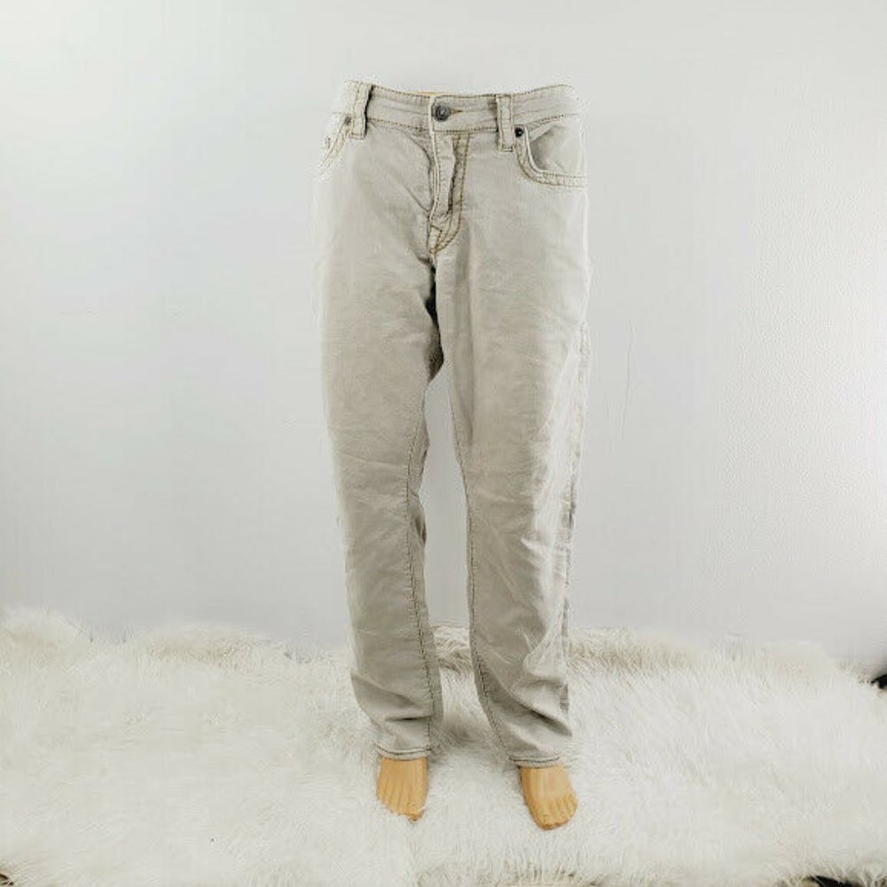 True Religion Mens Beige GENO Relaxed Slim Fit Straight Jeans Size 36